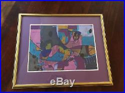 Vtg Mid Century Modern Bold Abstract Print Painting Lithograph Signed