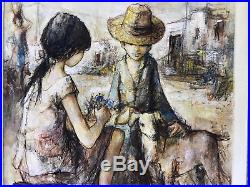 Vtg Mid Century Modern French Jacques Lalande Signed Painting Boy & Girl with Dog