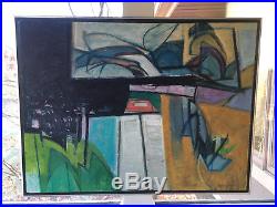 Vtg Mid Century Modern Large Original Abstract Oil Painting On Canvas Signed