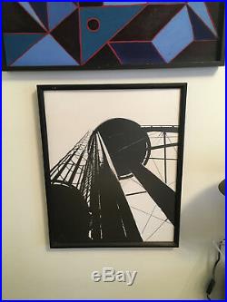 Vtg Mid Century Modern Pop Art Abstract Water Tower Print Lithograph Signed