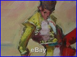 Vtg Mid Century Modernist Matador Bullfight Oil Painting Signed Millan Lamas