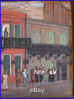 Vtg New Orleans Bars Jazz Band Street Scene Woodgraph Kay Glenn SIGNED Numbered