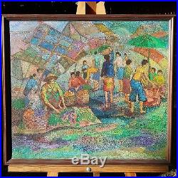 Vtg Oil Painting Canvas Dot Village Japanese Chinese Korean Signed Abstract