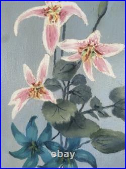 Vtg Oil Painting Colorful Flower Bouquet in Vase, Signed, Framed 10x18