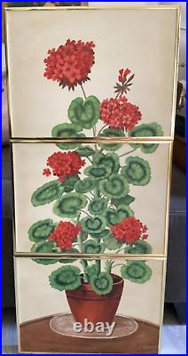 Vtg Oil Painting Still Life Begonia on Canvas Signed Unique Gold Gilt Frame