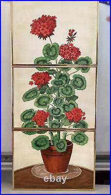 Vtg Oil Painting Still Life Begonia on Canvas Signed Unique Gold Gilt Frame