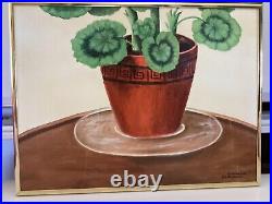 Vtg Oil Painting Still Life Begonia on Canvas Signed Unique Gold Gilt Frame