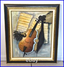 Vtg. Oil Painting of a Still Life with a Violin and Sheet Music, signed by GRACE