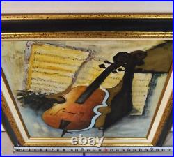Vtg. Oil Painting of a Still Life with a Violin and Sheet Music, signed by GRACE