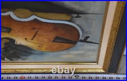 Vtg. Oil Painting of a Still Life with a Violin and Sheet Music, signed by GRACE