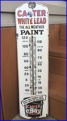 Vtg. Orig. Carter White Lead Paint Thermometer Porcelain Enameled 27 Sign 1915