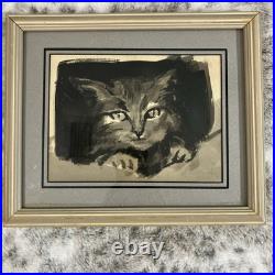 Vtg Original Art Cat Painting Pet Animal Signed OOAK Noel Perret Story 1970s