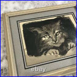 Vtg Original Art Cat Painting Pet Animal Signed OOAK Noel Perret Story 1970s