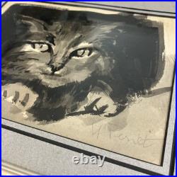 Vtg Original Art Cat Painting Pet Animal Signed OOAK Noel Perret Story 1970s