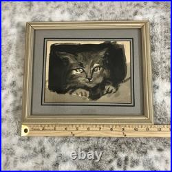 Vtg Original Art Cat Painting Pet Animal Signed OOAK Noel Perret Story 1970s