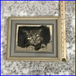 Vtg Original Art Cat Painting Pet Animal Signed OOAK Noel Perret Story 1970s