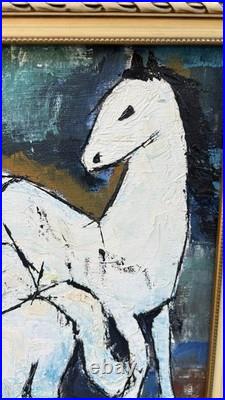 Vtg Original MCM Abstract Motion ArtHorse Painting Signed P. Lee Framed Wall Art