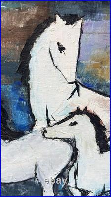 Vtg Original MCM Abstract Motion ArtHorse Painting Signed P. Lee Framed Wall Art