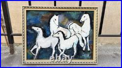 Vtg Original MCM Abstract Motion ArtHorse Painting Signed P. Lee Framed Wall Art