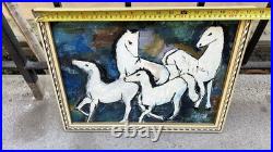 Vtg Original MCM Abstract Motion ArtHorse Painting Signed P. Lee Framed Wall Art