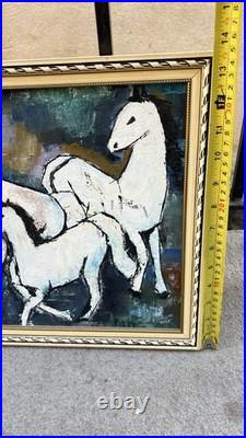 Vtg Original MCM Abstract Motion ArtHorse Painting Signed P. Lee Framed Wall Art