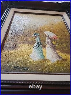 Vtg Original NEWTON Signed Oil on Canvas Painting Two Women Landscape 8x10