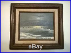 Vtg Original Oil Painting Canvas Signed Schippers Moon Light Ocean Waves Sea Art