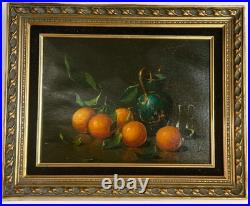 Vtg Original Oil Painting Framed Signed Still Life Oranges Salvatore Langella