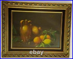 Vtg Original Oil Painting fruit & decanter Signed Still Life Salvatore Langella