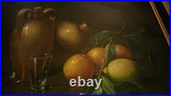 Vtg Original Oil Painting fruit & decanter Signed Still Life Salvatore Langella