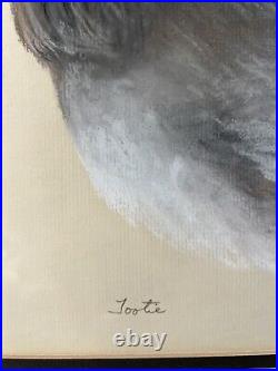 Vtg Original Shihtzu Dog Chalk Painting Signed/Framed 1986