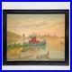 Vtg Original Signed Oil Painting Tug Boat Docks Seascape Nautical Art 1951 Frame