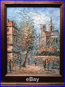 Vtg Original Signed W. Burnett Paris Street Scene Impasto Oil Painting Framed