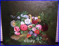 Vtg Original Still Life Floral Oil on Canvas Painting Signed