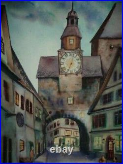 Vtg Original Watercolor Guido MIGIANO Newtown CT European Germany City Townscape