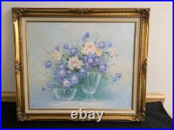 Vtg. Original floral oil painting in gold framed, signed Joseph