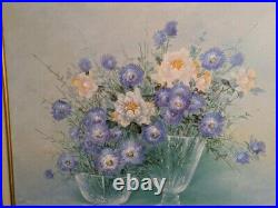 Vtg. Original floral oil painting in gold framed, signed Joseph