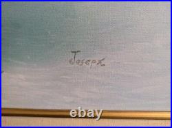 Vtg. Original floral oil painting in gold framed, signed Joseph