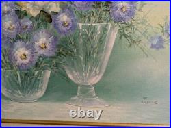 Vtg. Original floral oil painting in gold framed, signed Joseph