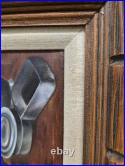 Vtg. Original framed oil painting on canvas. Pewter objects still life. Signed Vtg. Original framed oil painting on canvas. Pewter objects still life. Signed