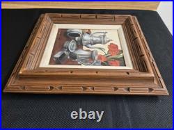 Vtg. Original framed oil painting on canvas. Pewter objects still life. Signed Vtg. Original framed oil painting on canvas. Pewter objects still life. Signed