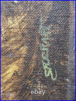 Vtg. Original painting boat at dock, maybe New England. Signed, on board