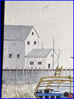 Vtg. Original painting boat at dock, maybe New England. Signed, on board Vtg. Original painting boat at dock, maybe New England. Signed, on board