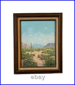 Vtg Painting Desert Landscape Arizona Mountain Saguaro Western Margee Shepard