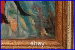Vtg Painting. Oil on canvas, a lady at a seaside cafe. Signed