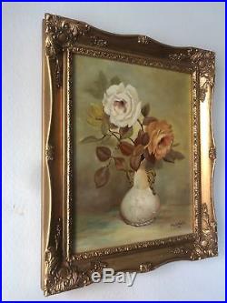Vtg Picture Antique Style Signed 76 Ornate Gold Baroque Wood Frame Great Gift
