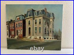 Vtg Possibly Ant Oil on Canvas Painting of Street Corner Signed Loretto Braeckel
