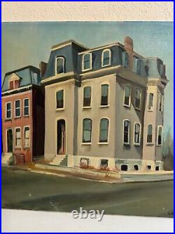 Vtg Possibly Ant Oil on Canvas Painting of Street Corner Signed Loretto Braeckel