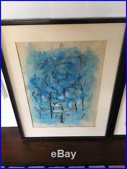 Vtg Pr Mid Century Modern Abstract Painting Drawing Watercolor Signed