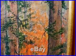 Vtg Redwood Tree Forest Path Oil Painting Framed Under Glass 20 x 16 Signed